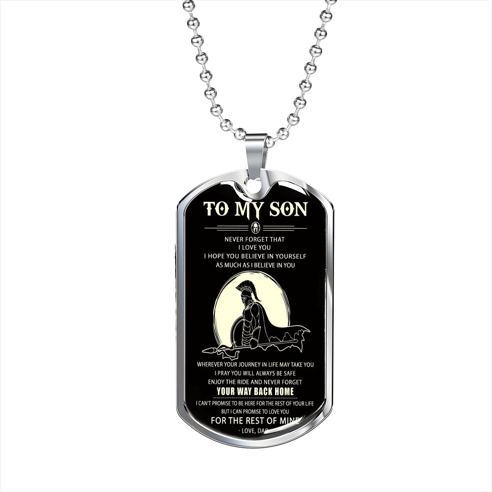 Spartan black engraved dog tag - Dad to son - Your way back home