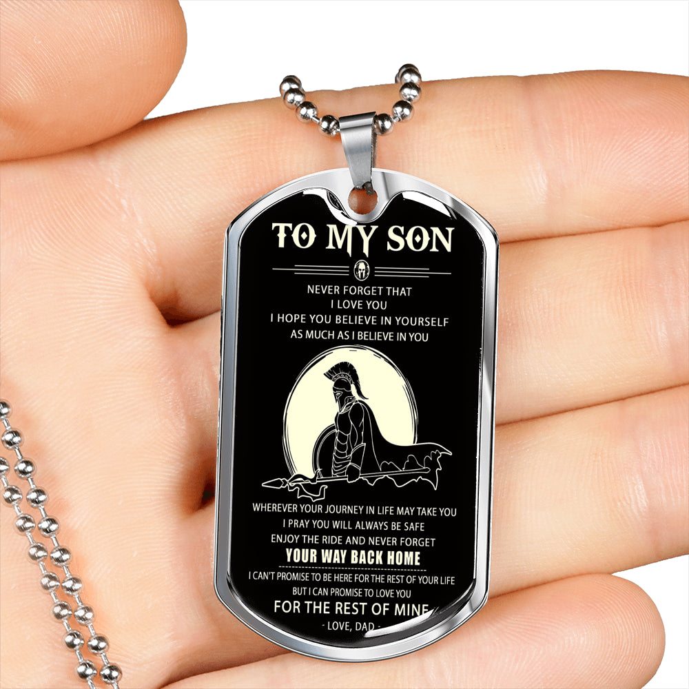 Spartan black engraved dog tag - Dad to son - Your way back home