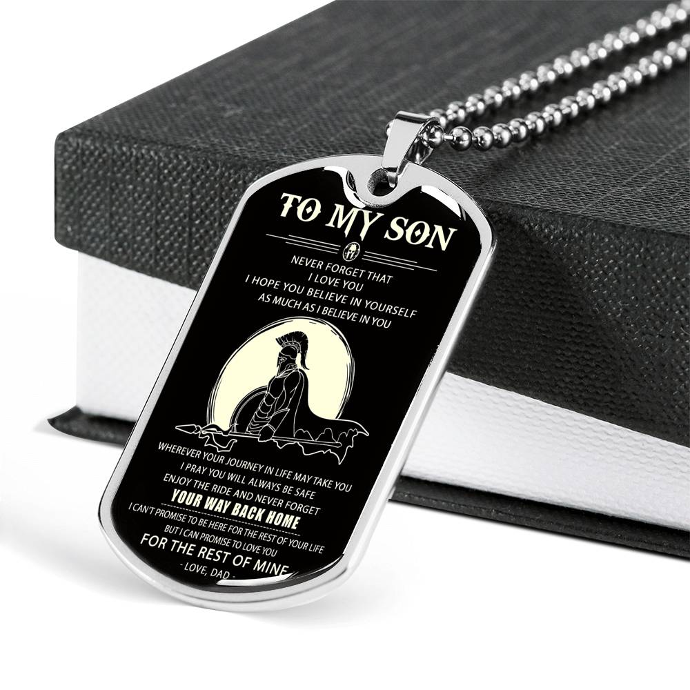 Spartan black engraved dog tag - Dad to son - Your way back home