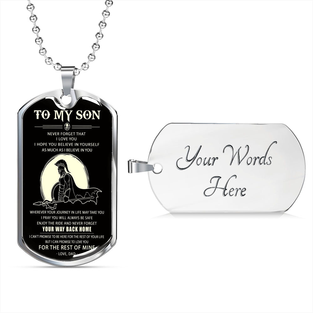 Spartan black engraved dog tag - Dad to son - Your way back home