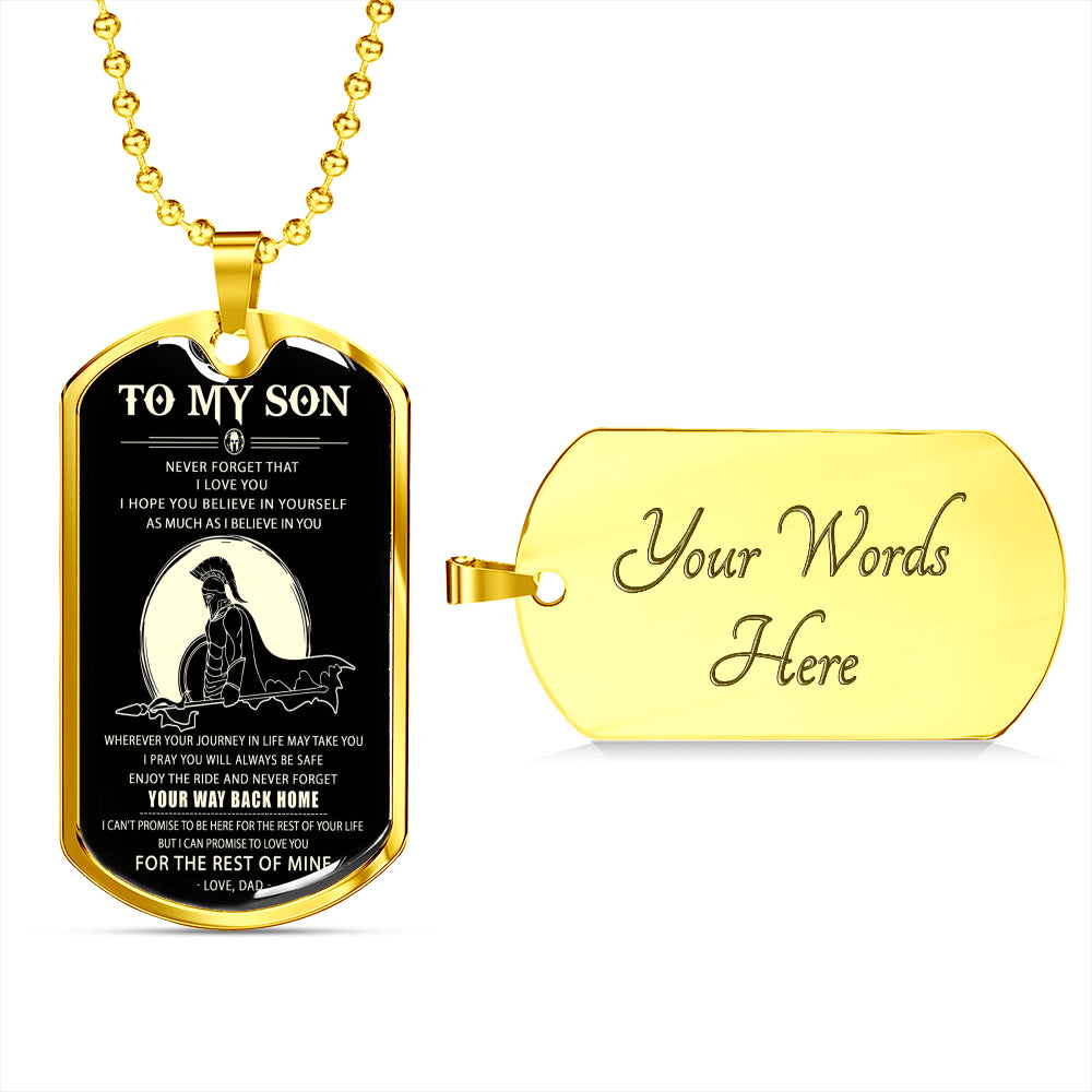 Spartan black engraved dog tag - Dad to son - Your way back home