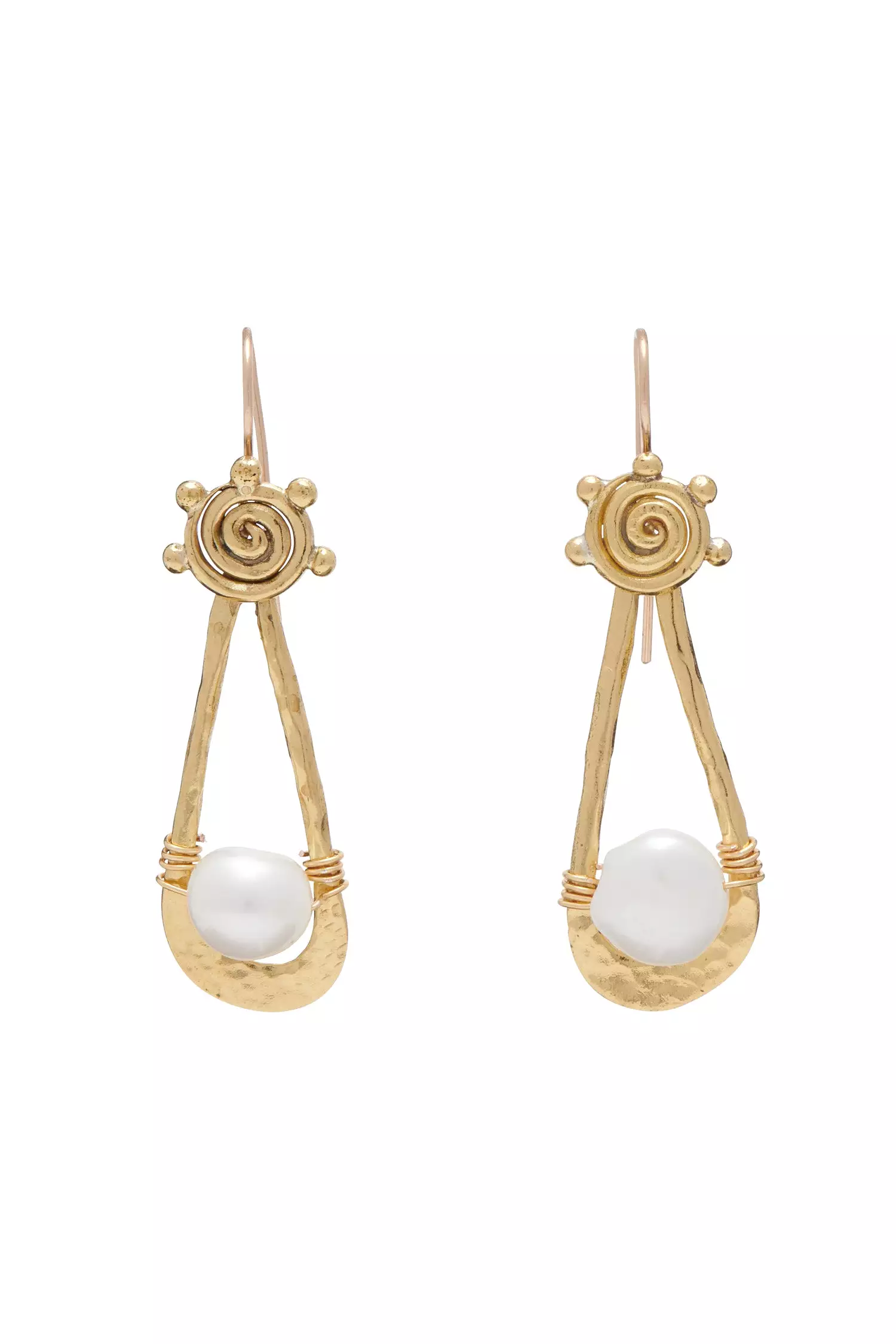 Spiral Drop Stone Earring - Pearl