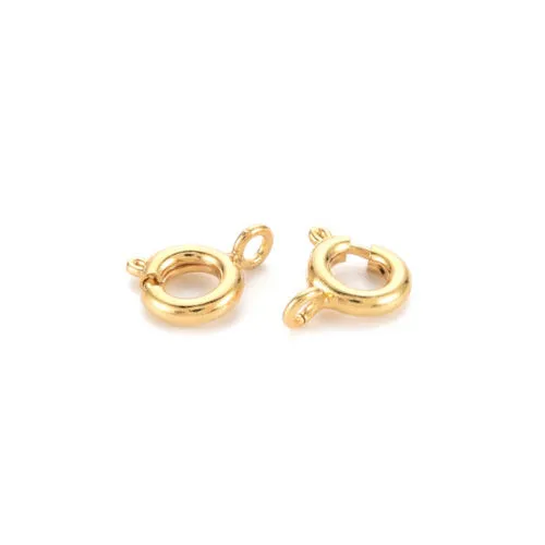 Spring Ring Clasps, Brass, 18K Gold Plated, 6mm