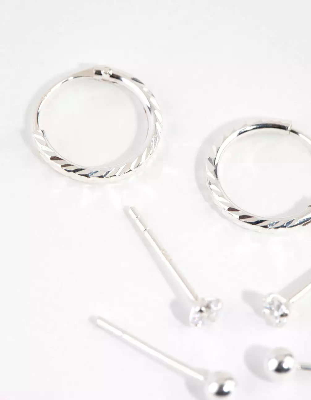 Sterling Silver Ball Diamante Stud & Hoop Earring Pack