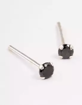 Sterling Silver Black Stud Earrings