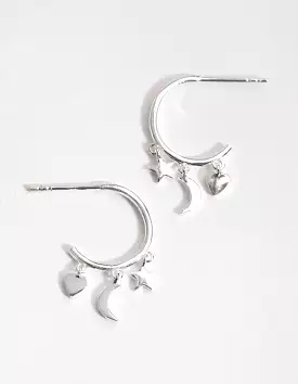 Sterling Silver Celestial Open Hoop Earrings