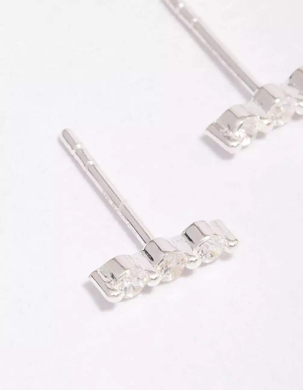 Sterling Silver Cubic Zirconia Bar Stud Earrings