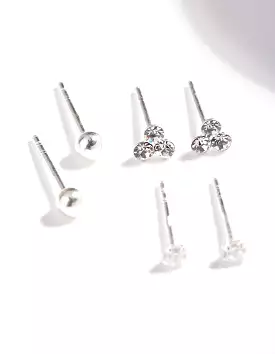 Sterling Silver Cubic Zirconia Crystal Stud Earring Pack