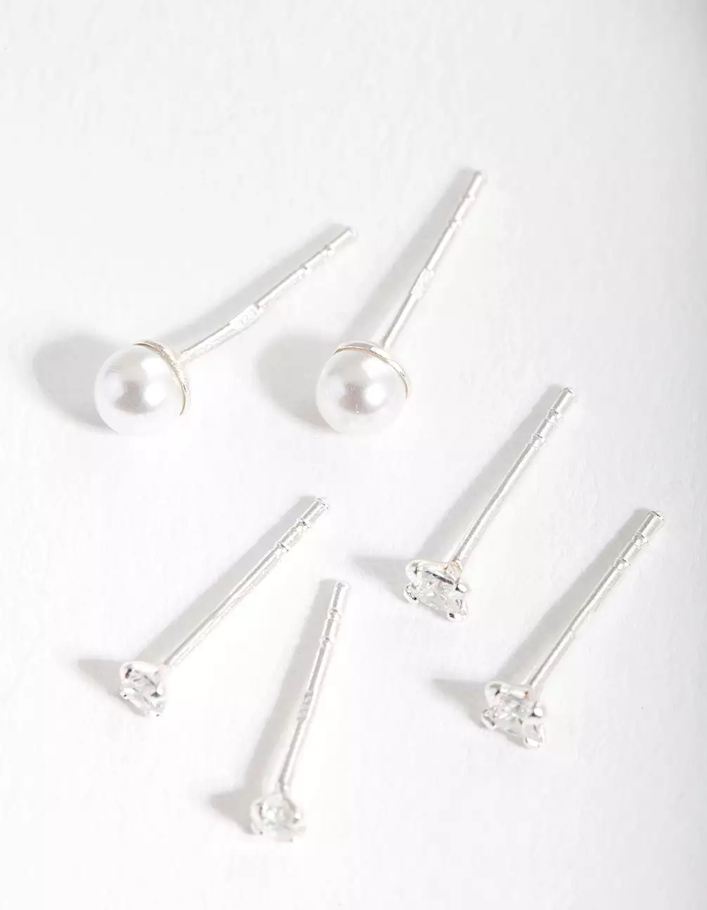 Sterling Silver Cubic Zirconia Pearl Stud Earring Pack