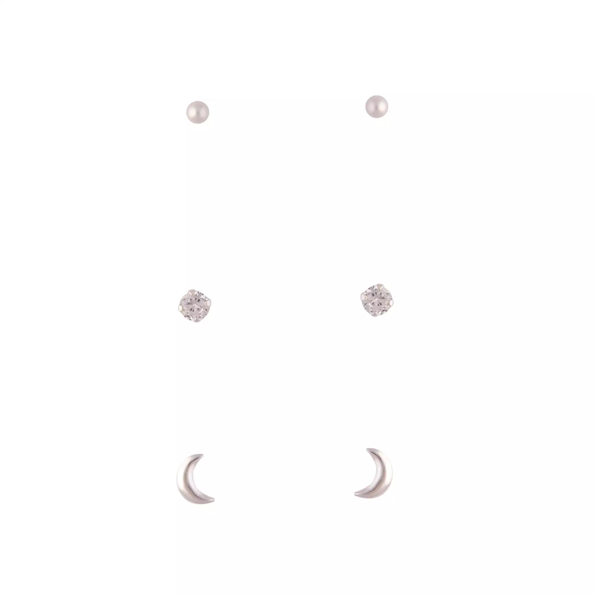 Sterling Silver Diamante Moon Earrings Trio