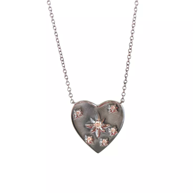 Sterling Silver Large Diamond Heart Necklace