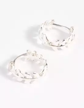 Sterling Silver Leaf Huggie Hoop Earrings