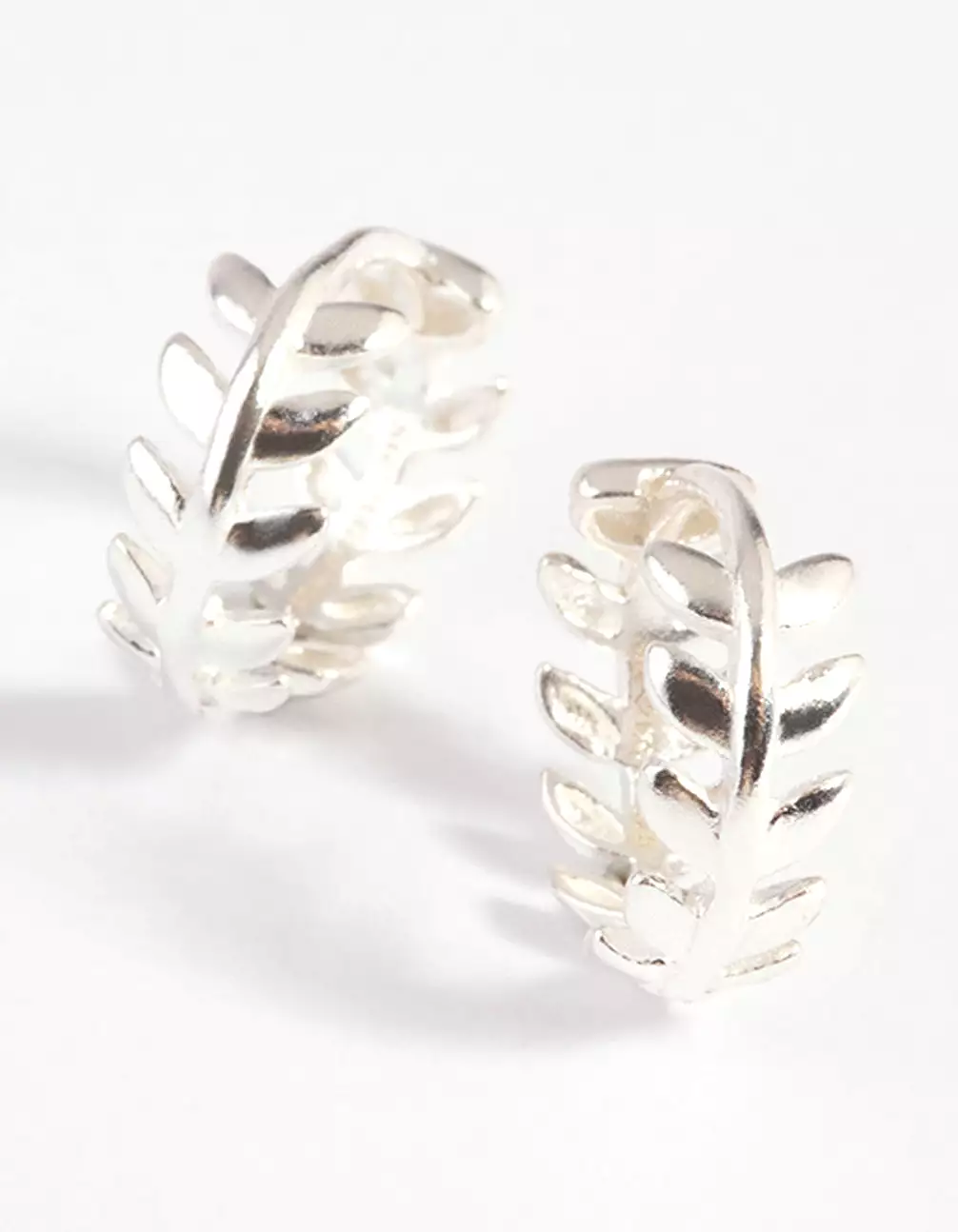 Sterling Silver Leaf Huggie Hoop Earrings