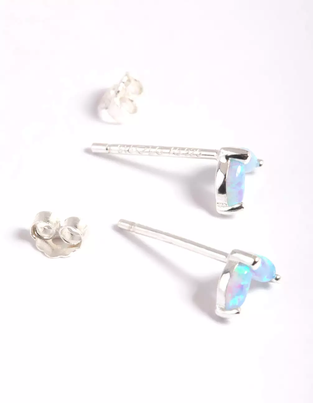 Sterling Silver Opal Dolphin Tail Stud Earrings