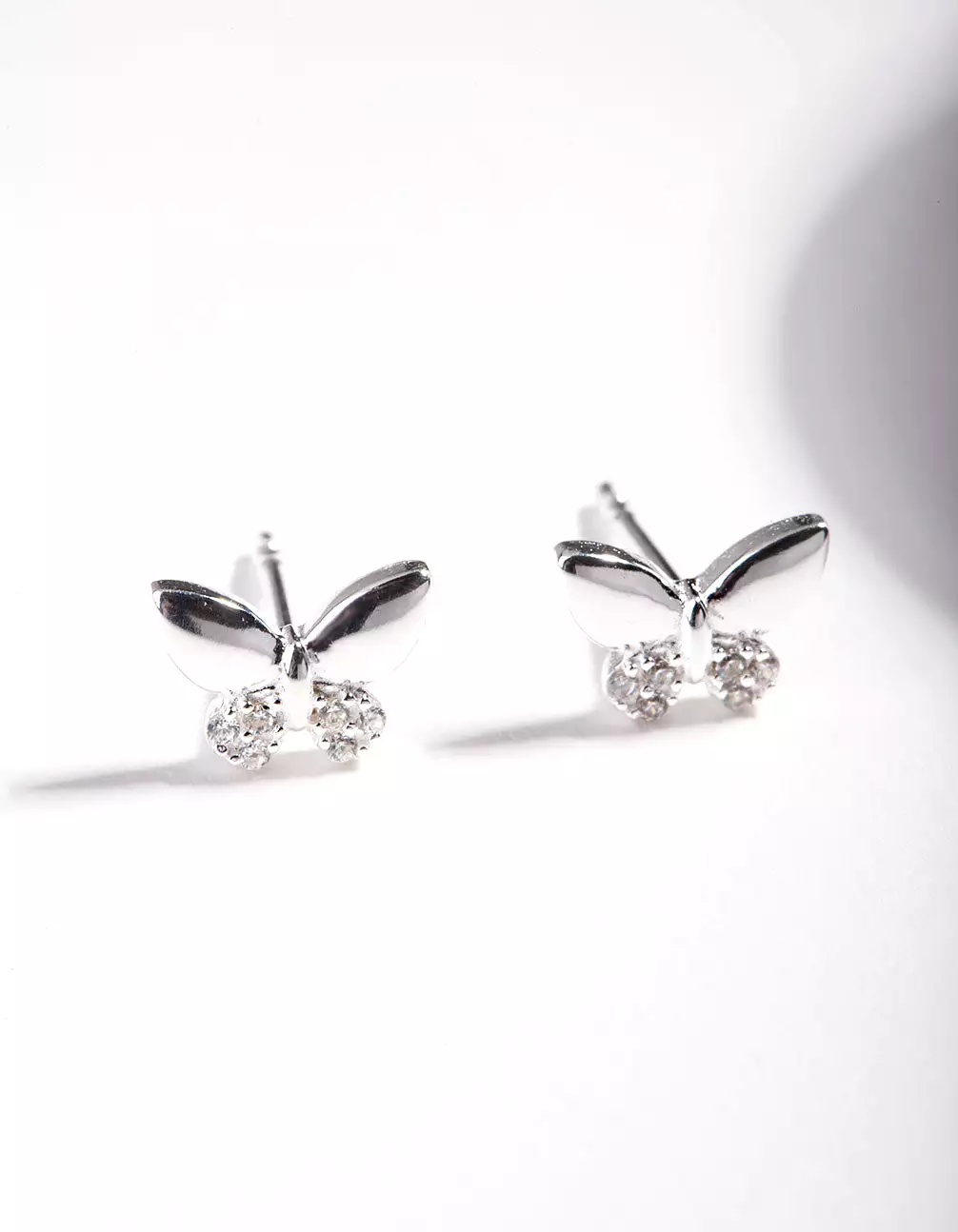 Sterling Silver Pave Butterfly Stud Earrings