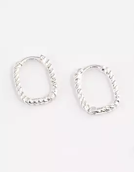 Sterling Silver Rectangle Rope Hoop Earrings