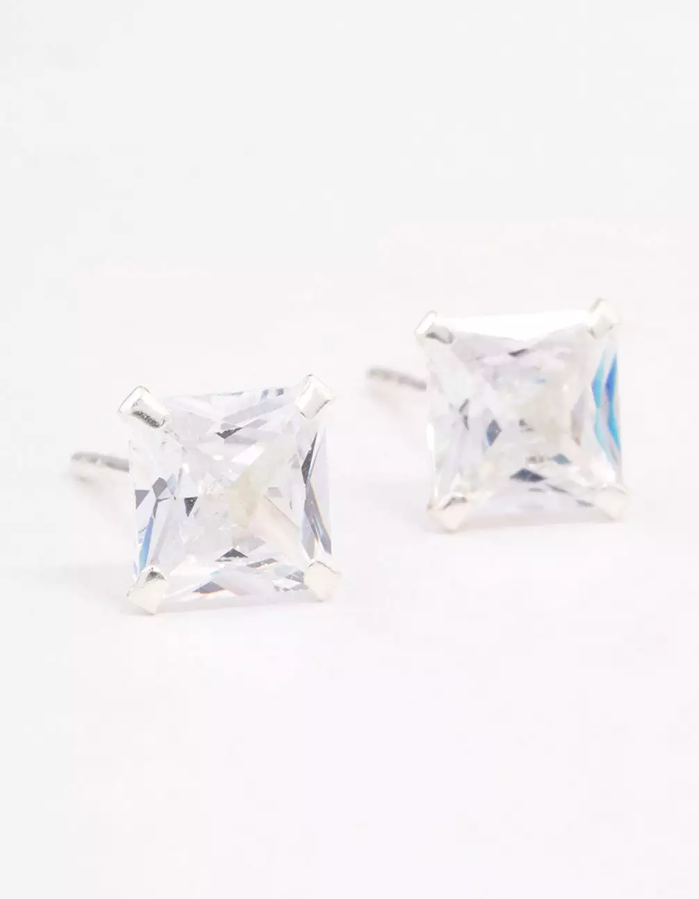 Sterling Silver Square Cubic Zirconia Stud Earrings