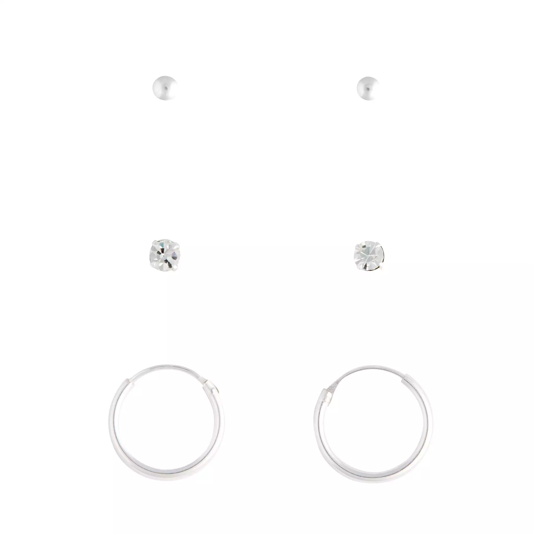 Sterling Silver Stud Diamante & Hoop Pack