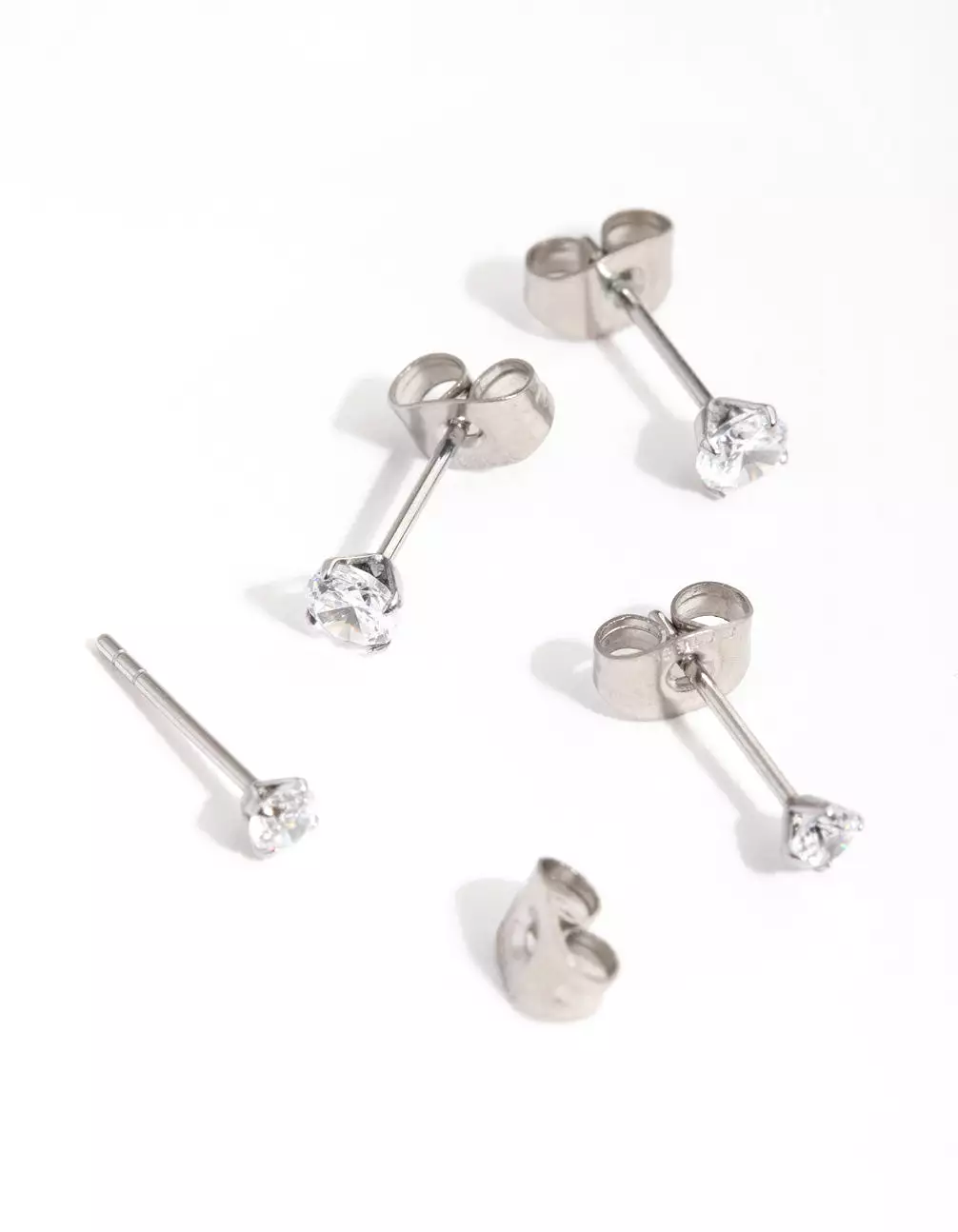 Surgical Steel Round Cubic Zirconia Pack Stud Earrings