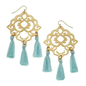 Susan Shaw Gold Filigree with Aqua Tassel Earrings