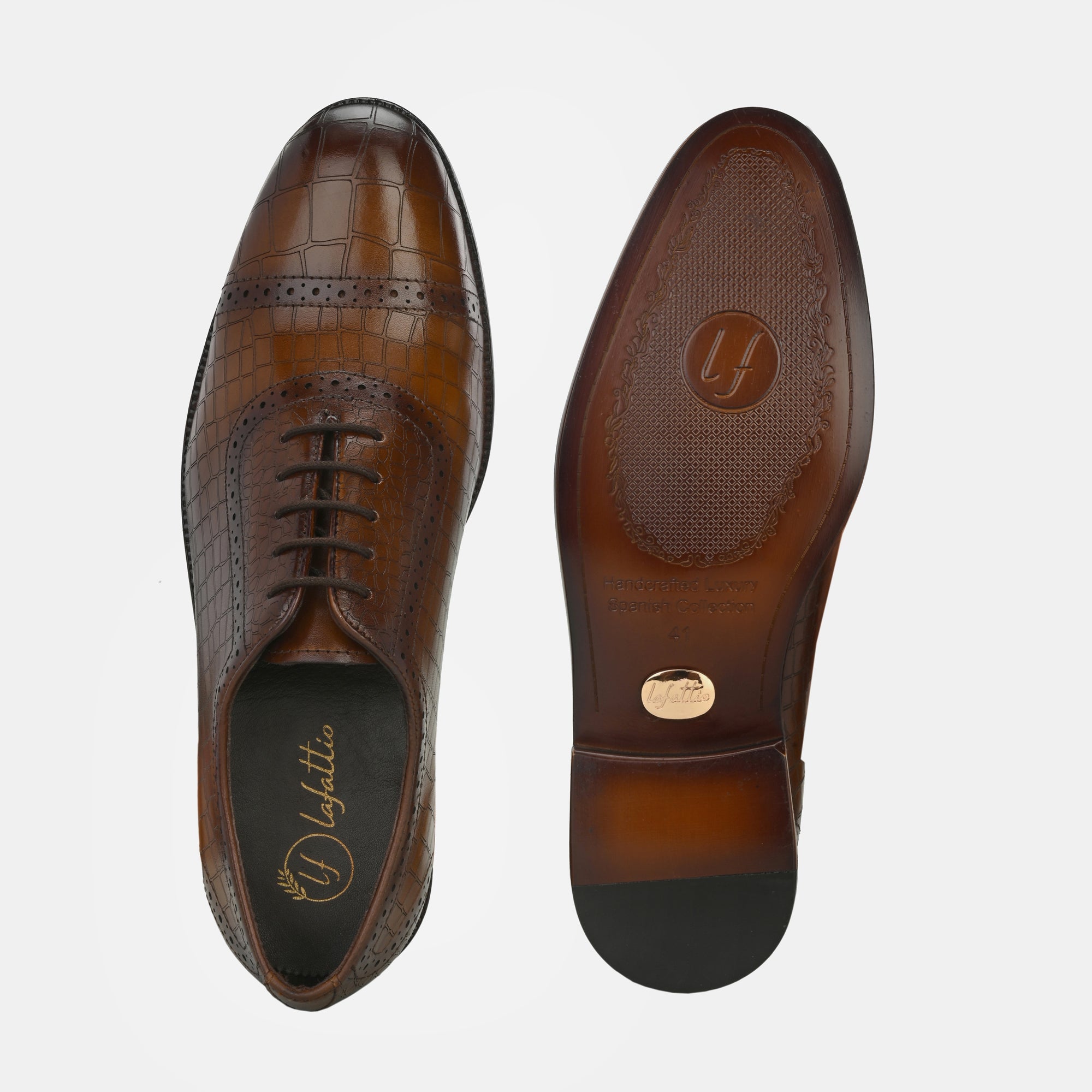 Tan Laser Engraved Semi-Brogues by Lafattio