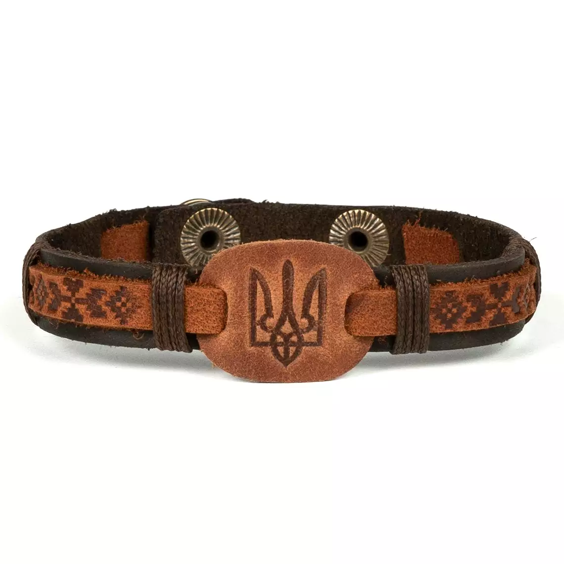 Tan Leather Bracelet “Tryzub”