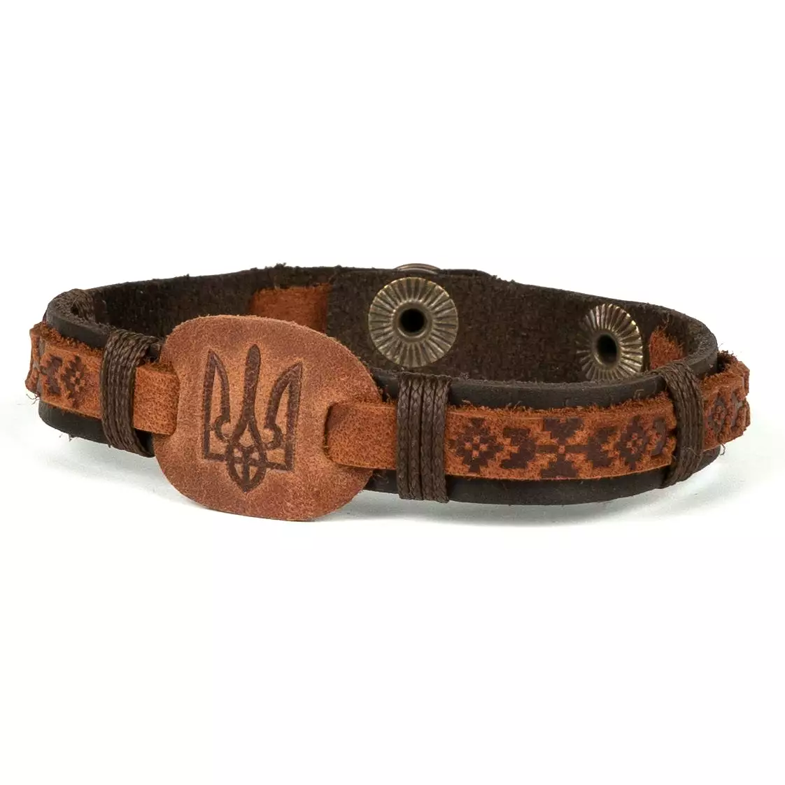 Tan Leather Bracelet “Tryzub”