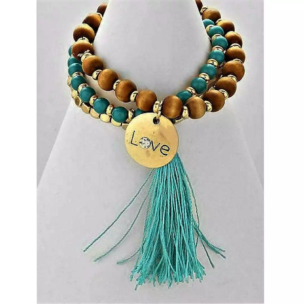 Teal, Brown and Gold Beaded Stretch Bracelets