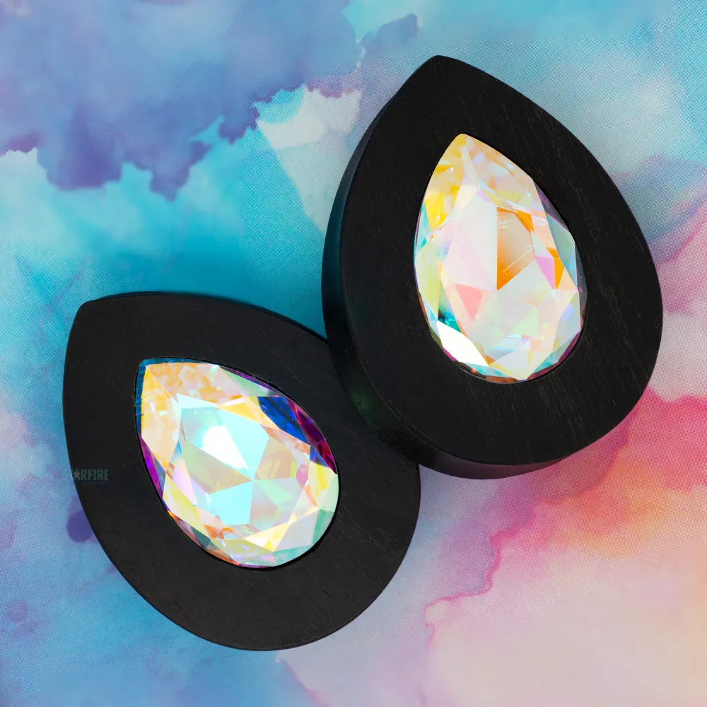 Teardrop Swarovski Plugs in Wood - Crystal AB