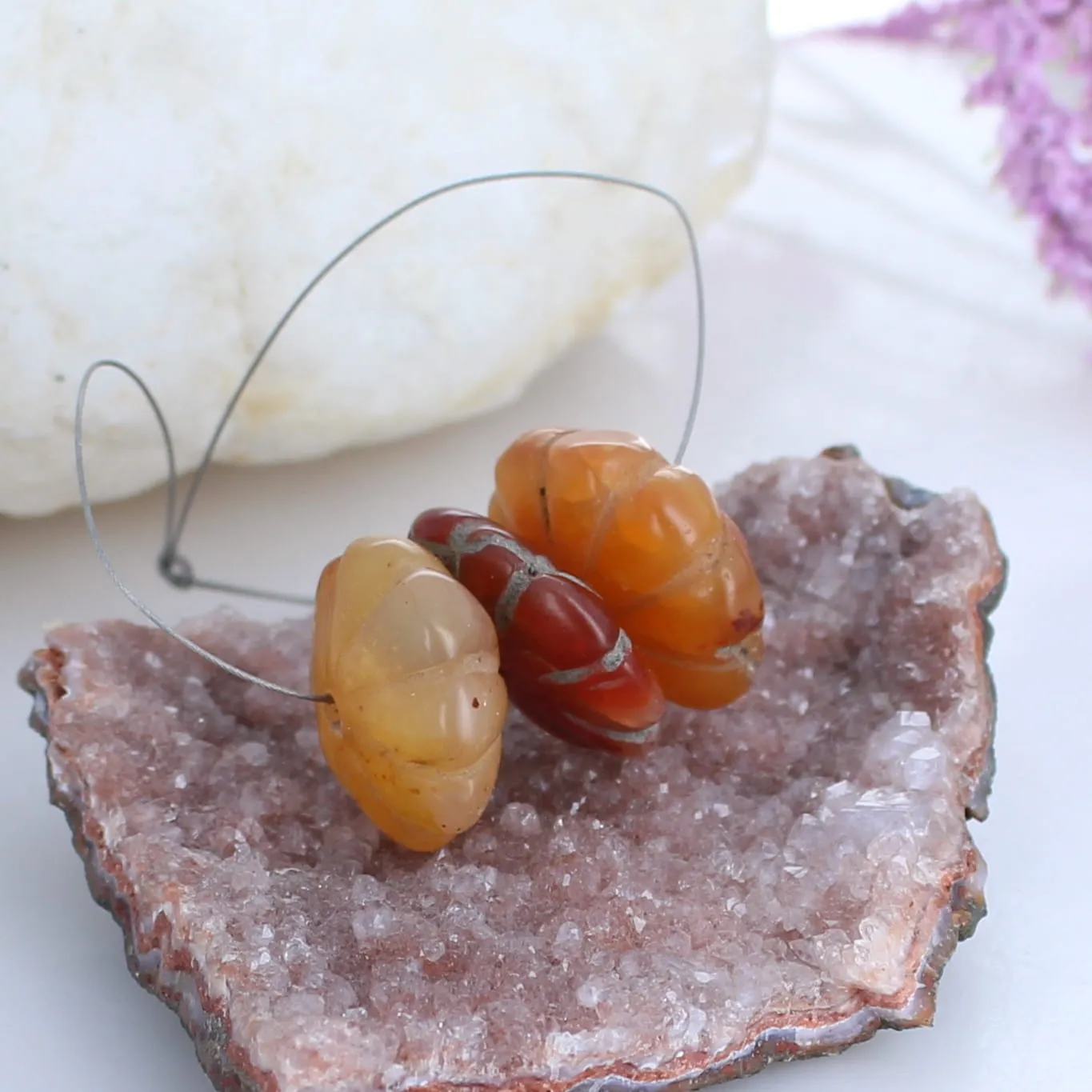 TIBETAN CARNELIAN BEAD Assortment Antique Carnelian Carved 3 Pc