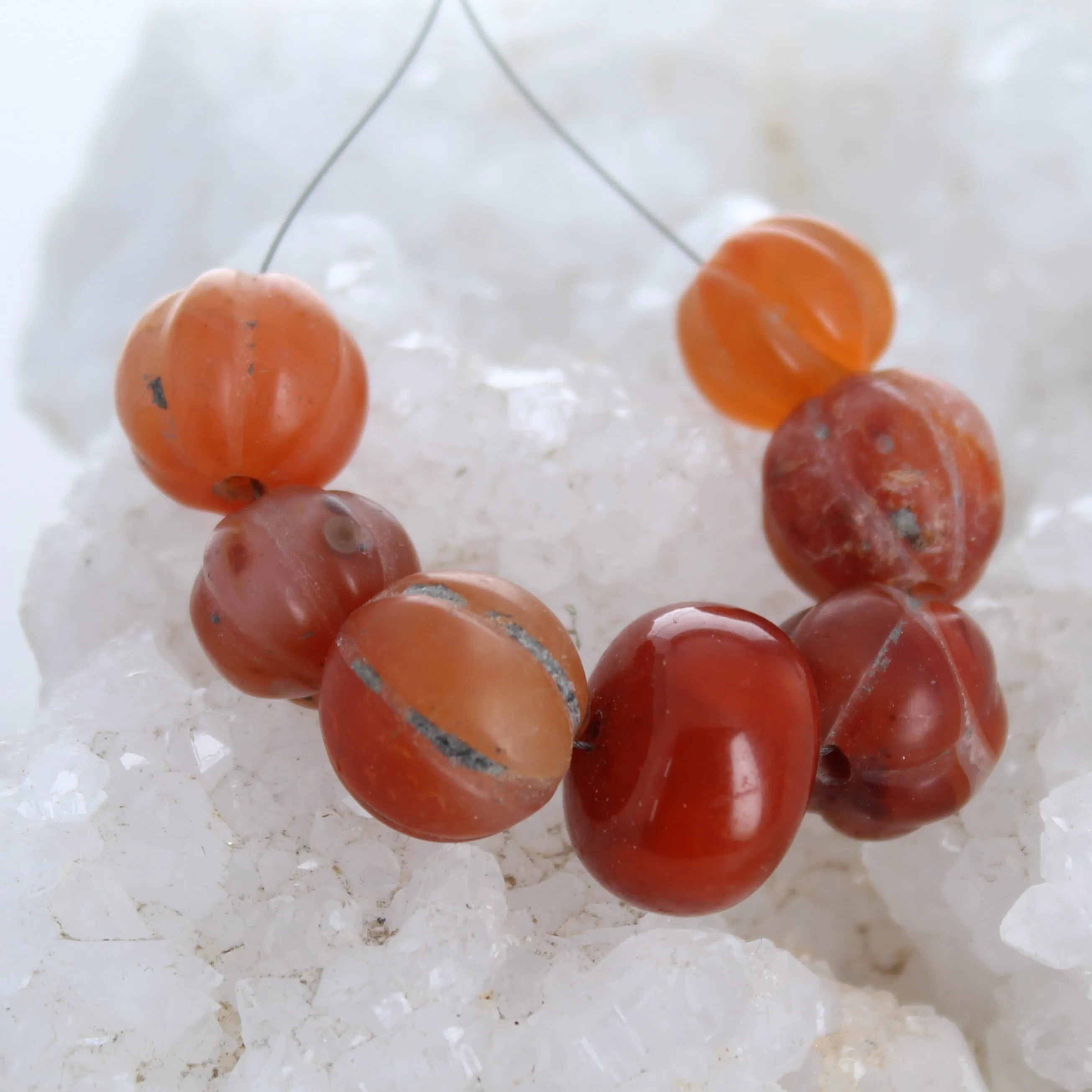 TIBETAN CARNELIAN BEAD Assortment Antique Carnelian Carved 7 Pc