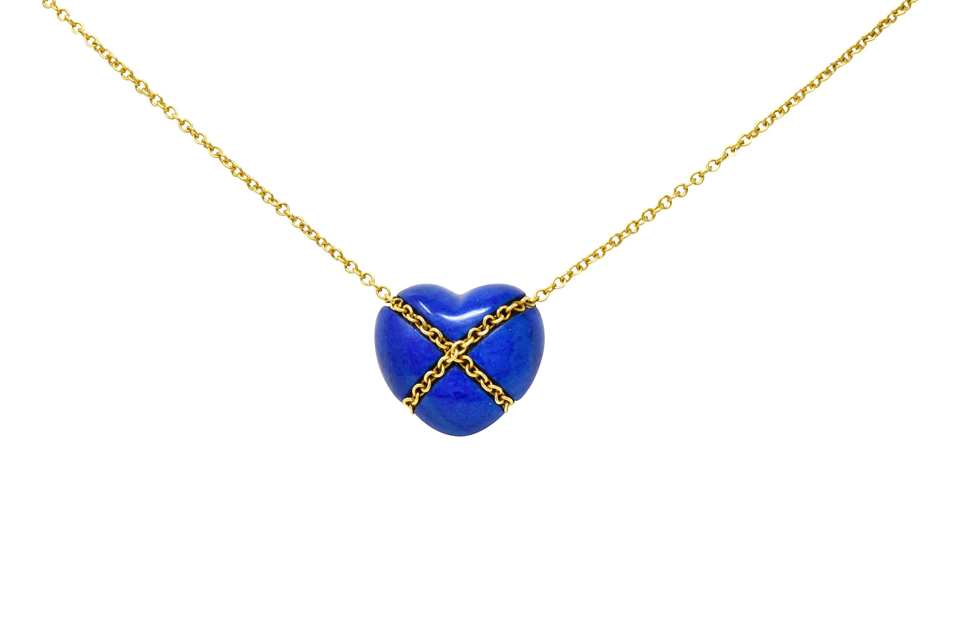 Tiffany & Co. Lapis Lazuli 18 Karat Gold Cross My Heart Necklace