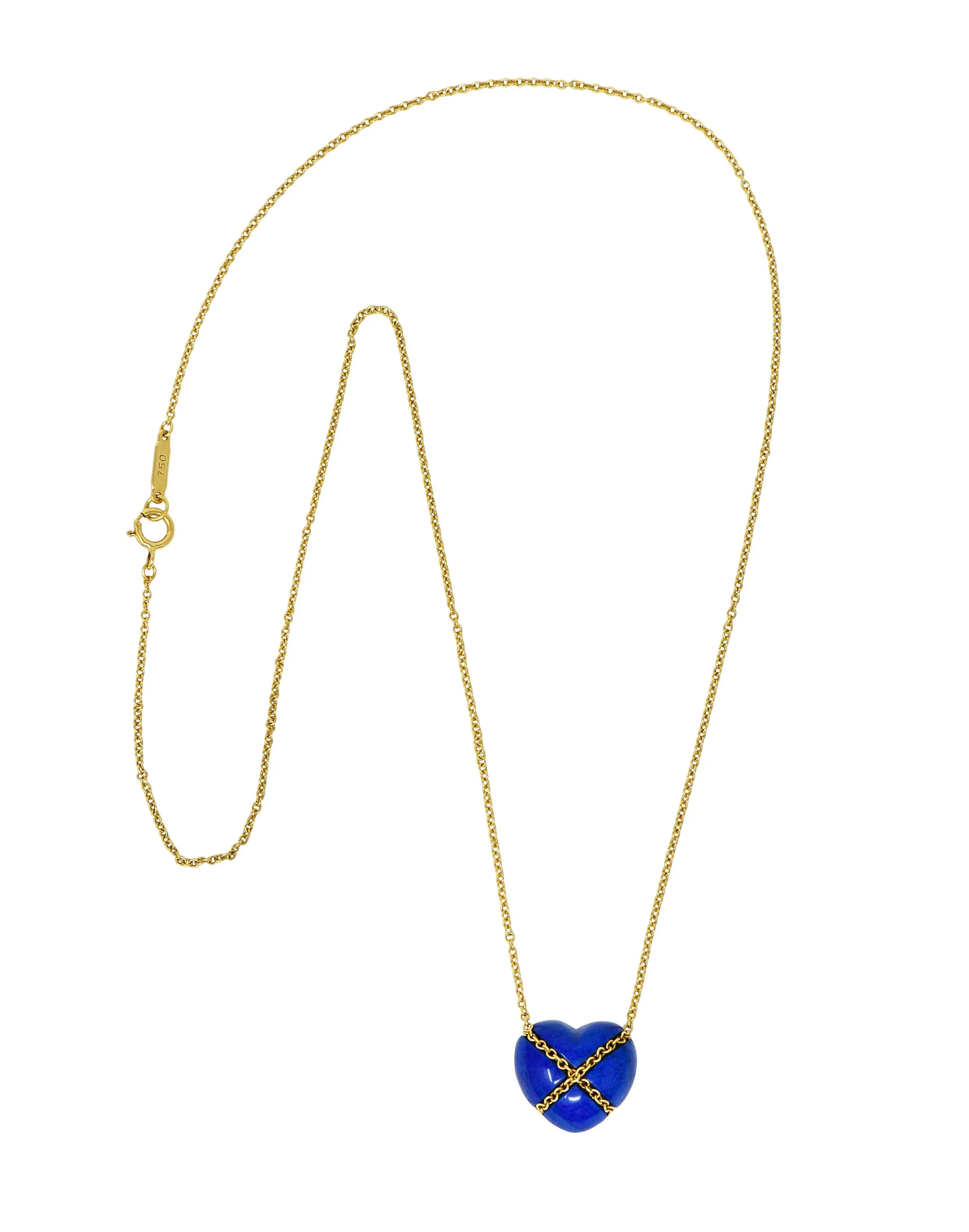 Tiffany & Co. Lapis Lazuli 18 Karat Gold Cross My Heart Necklace