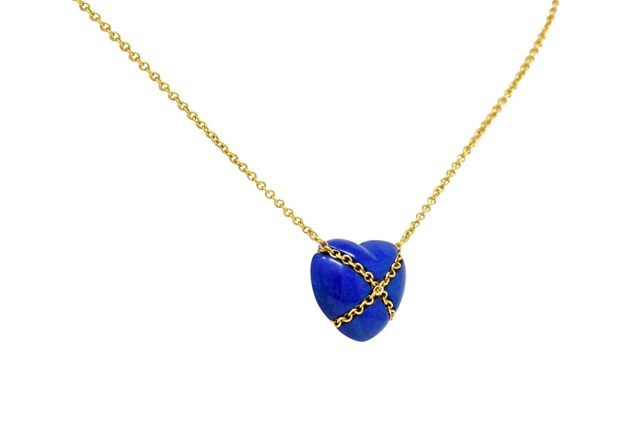 Tiffany & Co. Lapis Lazuli 18 Karat Gold Cross My Heart Necklace