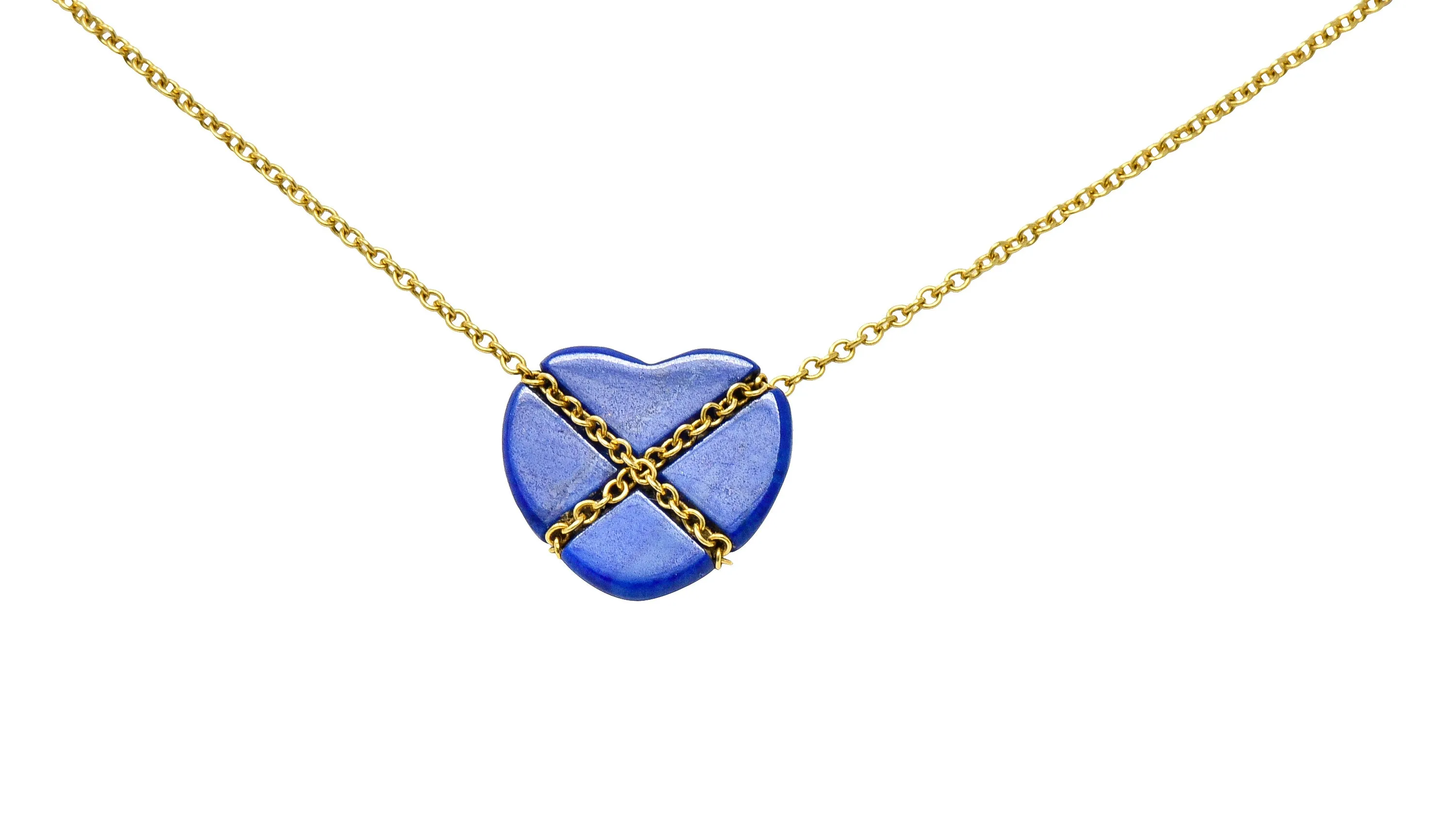 Tiffany & Co. Lapis Lazuli 18 Karat Gold Cross My Heart Necklace