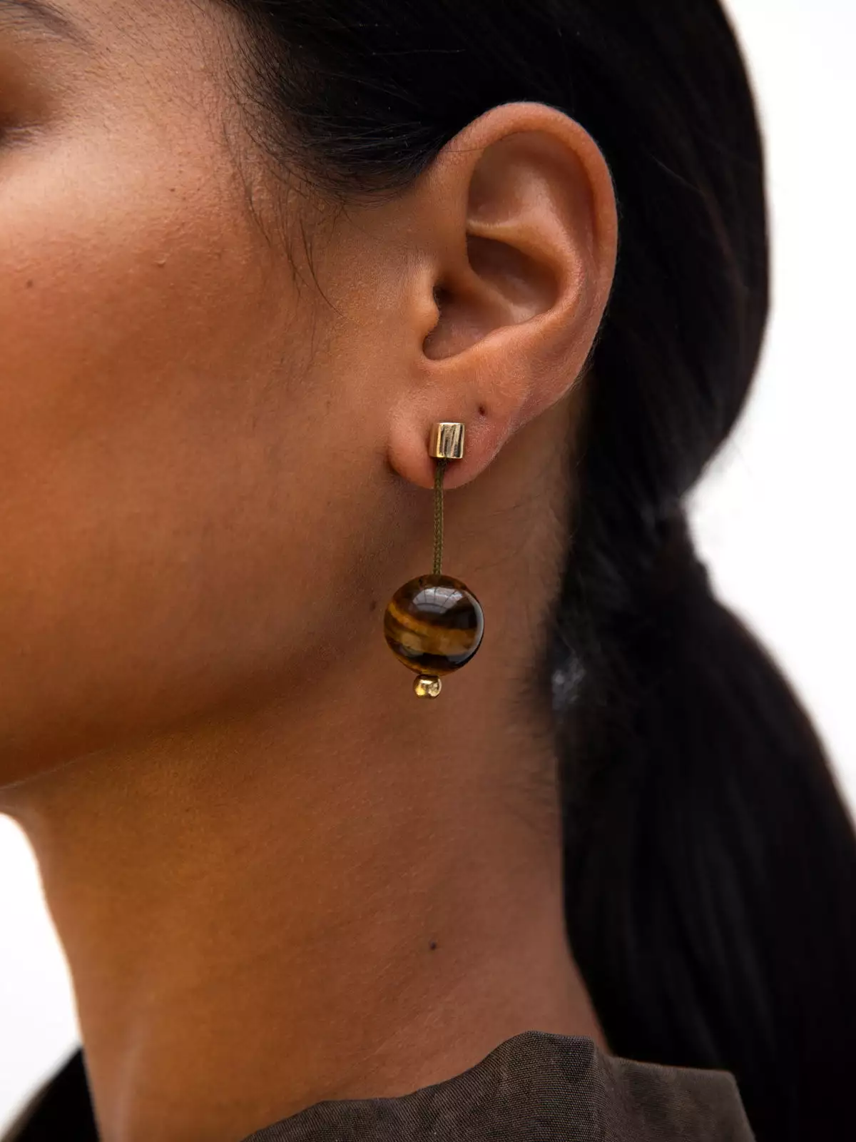 Tiger's Eye Olive Nakama Earrings