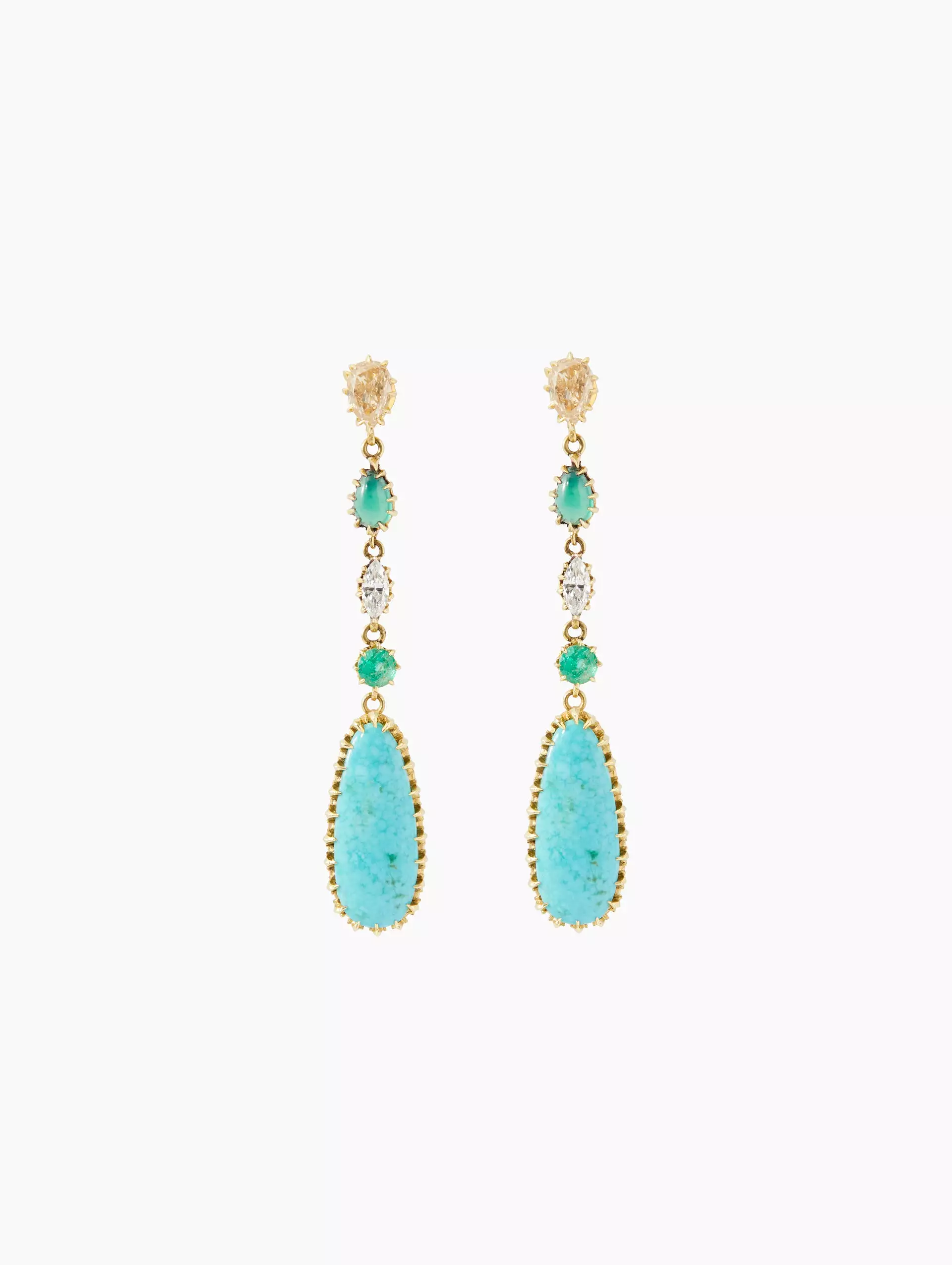 Turquoise Emerald Diamond Drop Earring