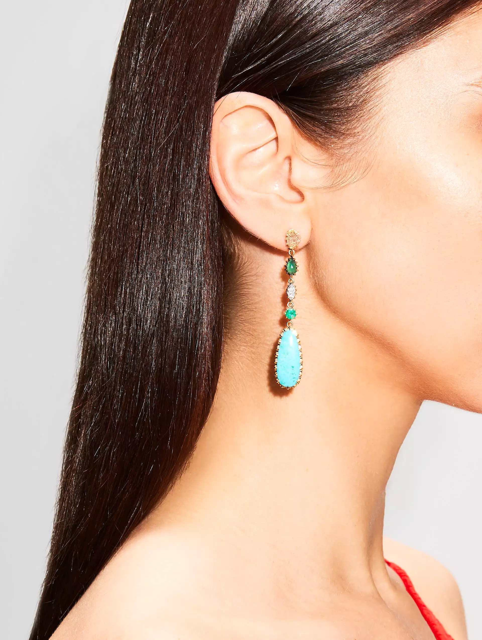 Turquoise Emerald Diamond Drop Earring