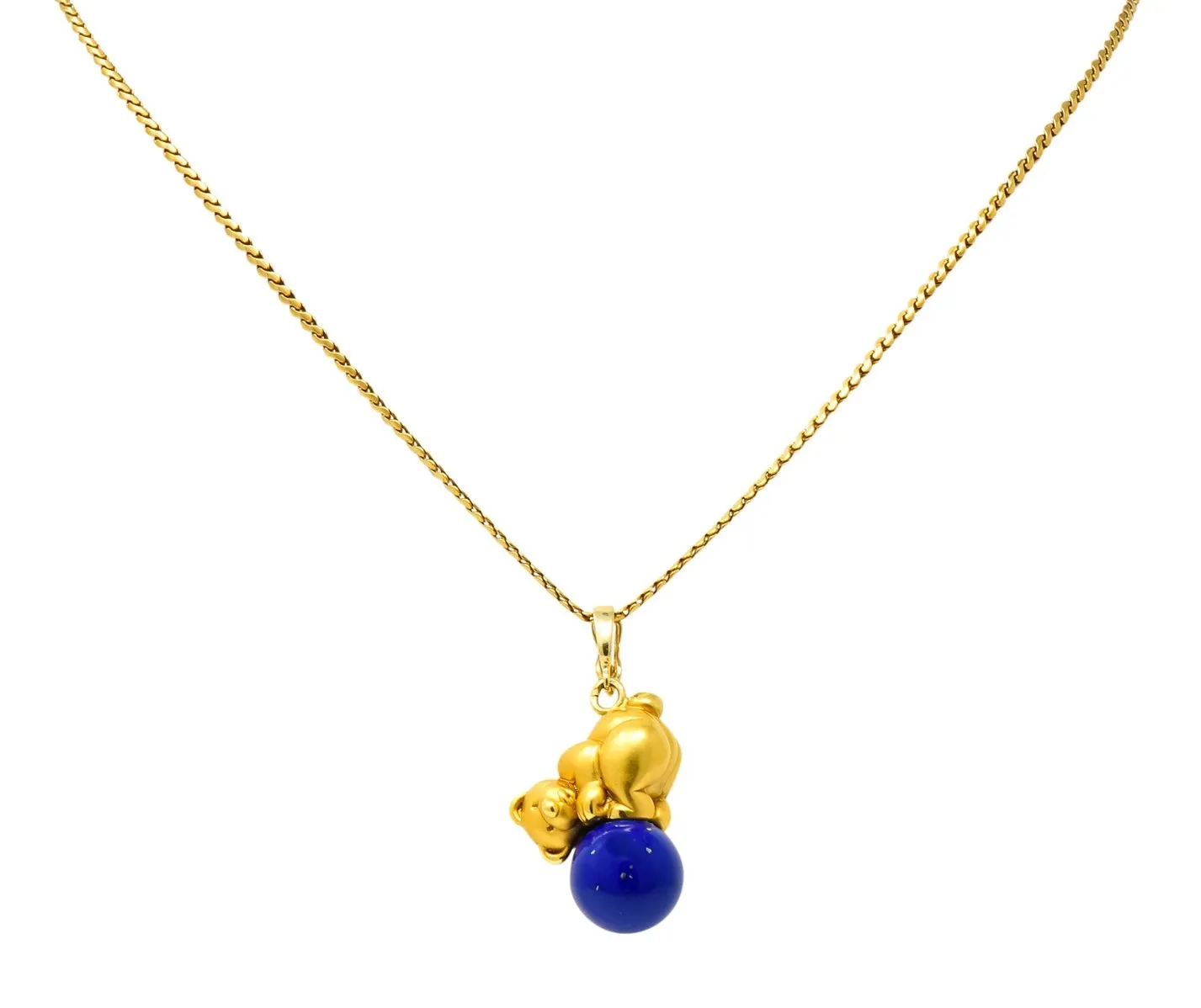 UnoAErre Contemporary Lapis Lazuli 18 Karat Gold Teddy Bear Pendant Necklace