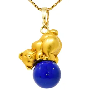 UnoAErre Contemporary Lapis Lazuli 18 Karat Gold Teddy Bear Pendant Necklace