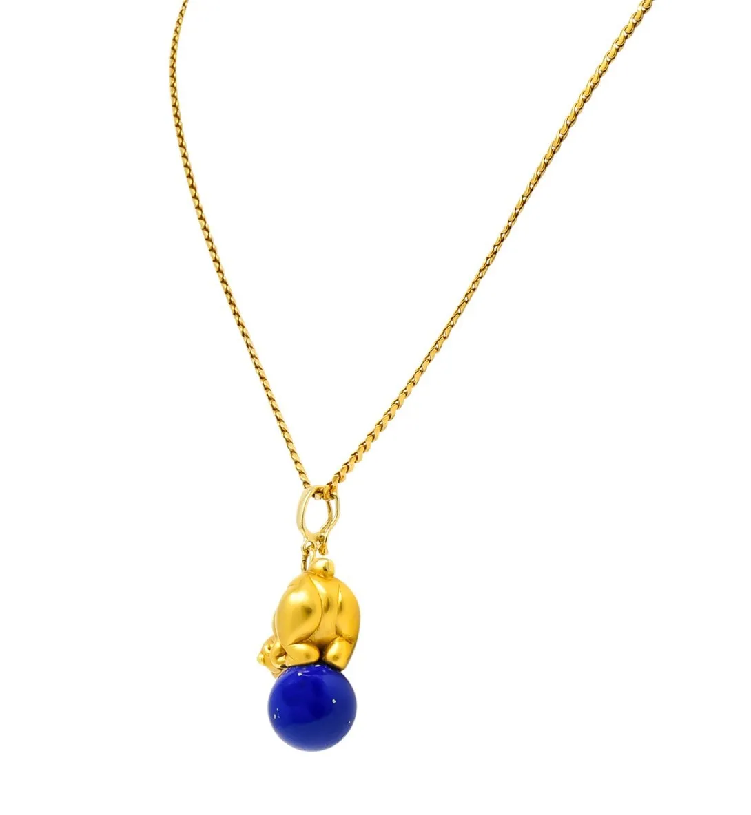 UnoAErre Contemporary Lapis Lazuli 18 Karat Gold Teddy Bear Pendant Necklace