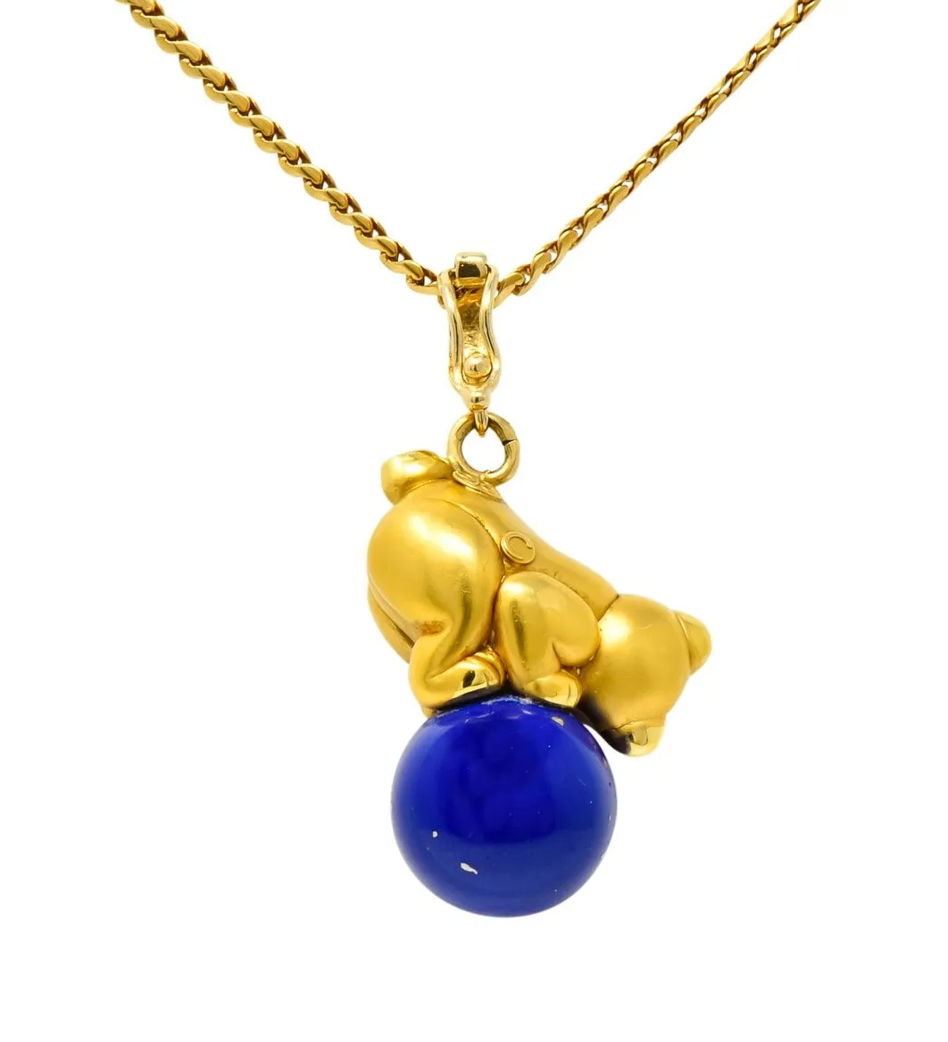 UnoAErre Contemporary Lapis Lazuli 18 Karat Gold Teddy Bear Pendant Necklace