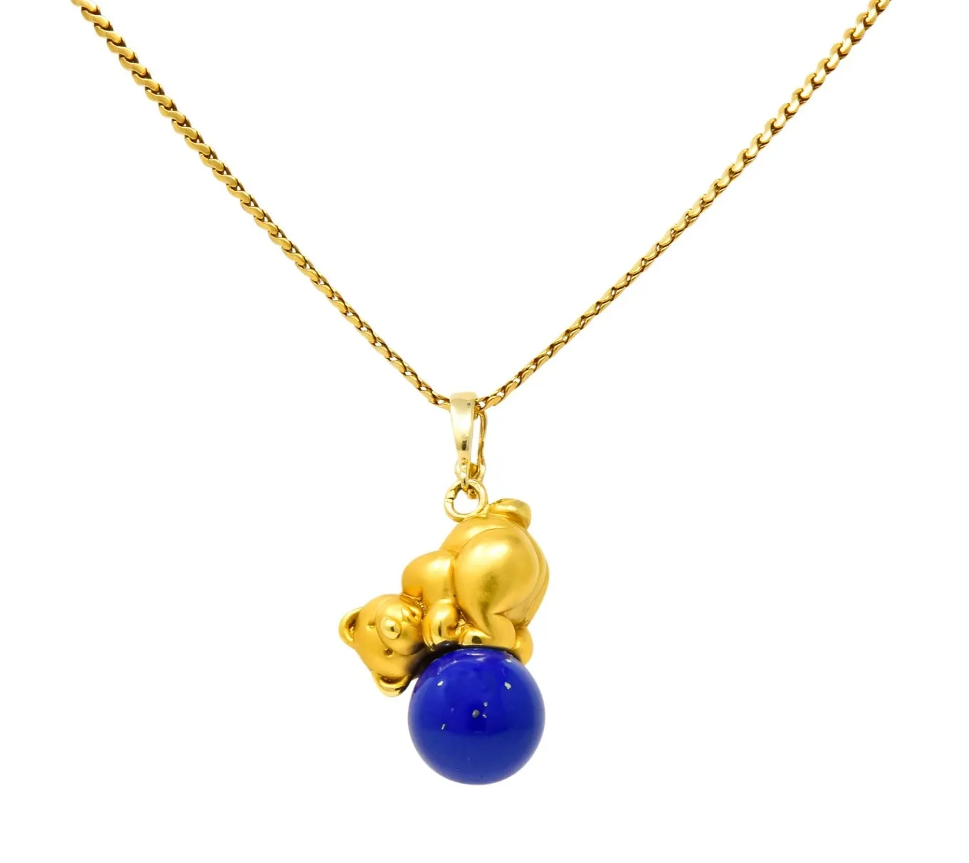 UnoAErre Contemporary Lapis Lazuli 18 Karat Gold Teddy Bear Pendant Necklace