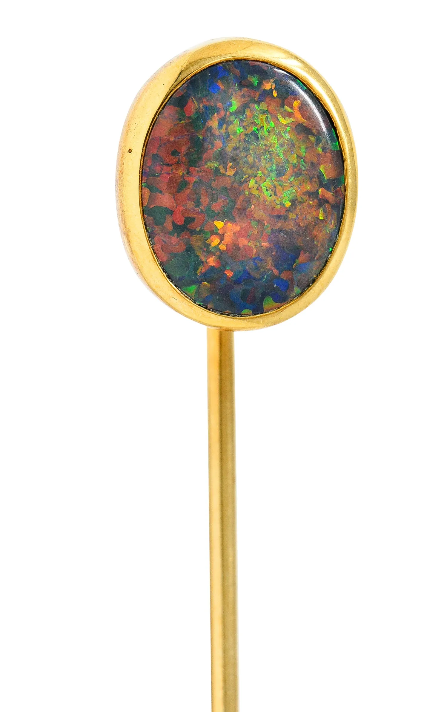 Victorian Black Opal Cabochon 18 Karat Gold Oval Stickpin GIA