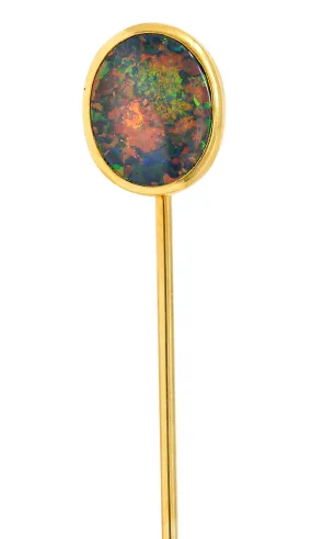 Victorian Black Opal Cabochon 18 Karat Gold Oval Stickpin GIA