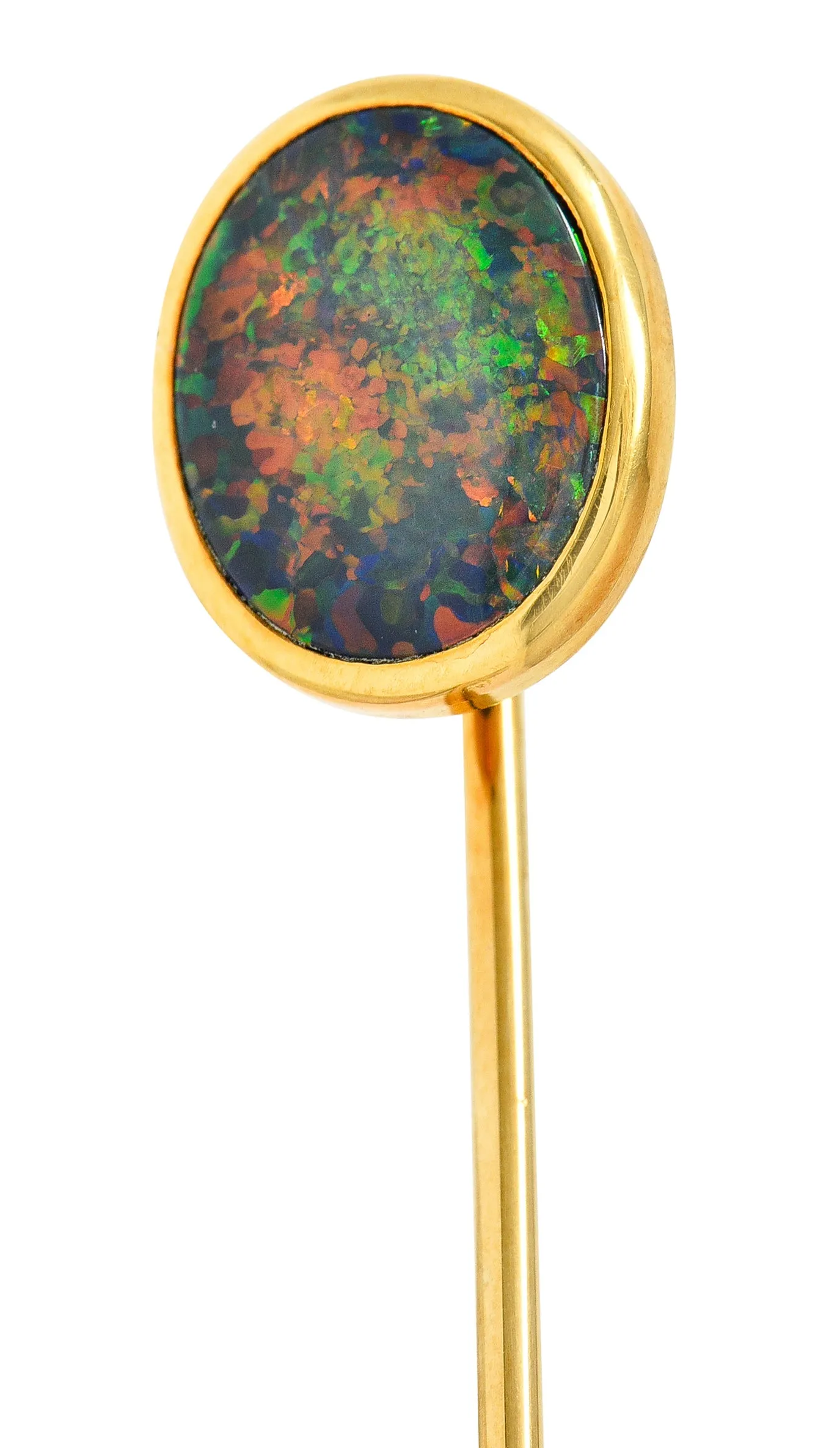 Victorian Black Opal Cabochon 18 Karat Gold Oval Stickpin GIA