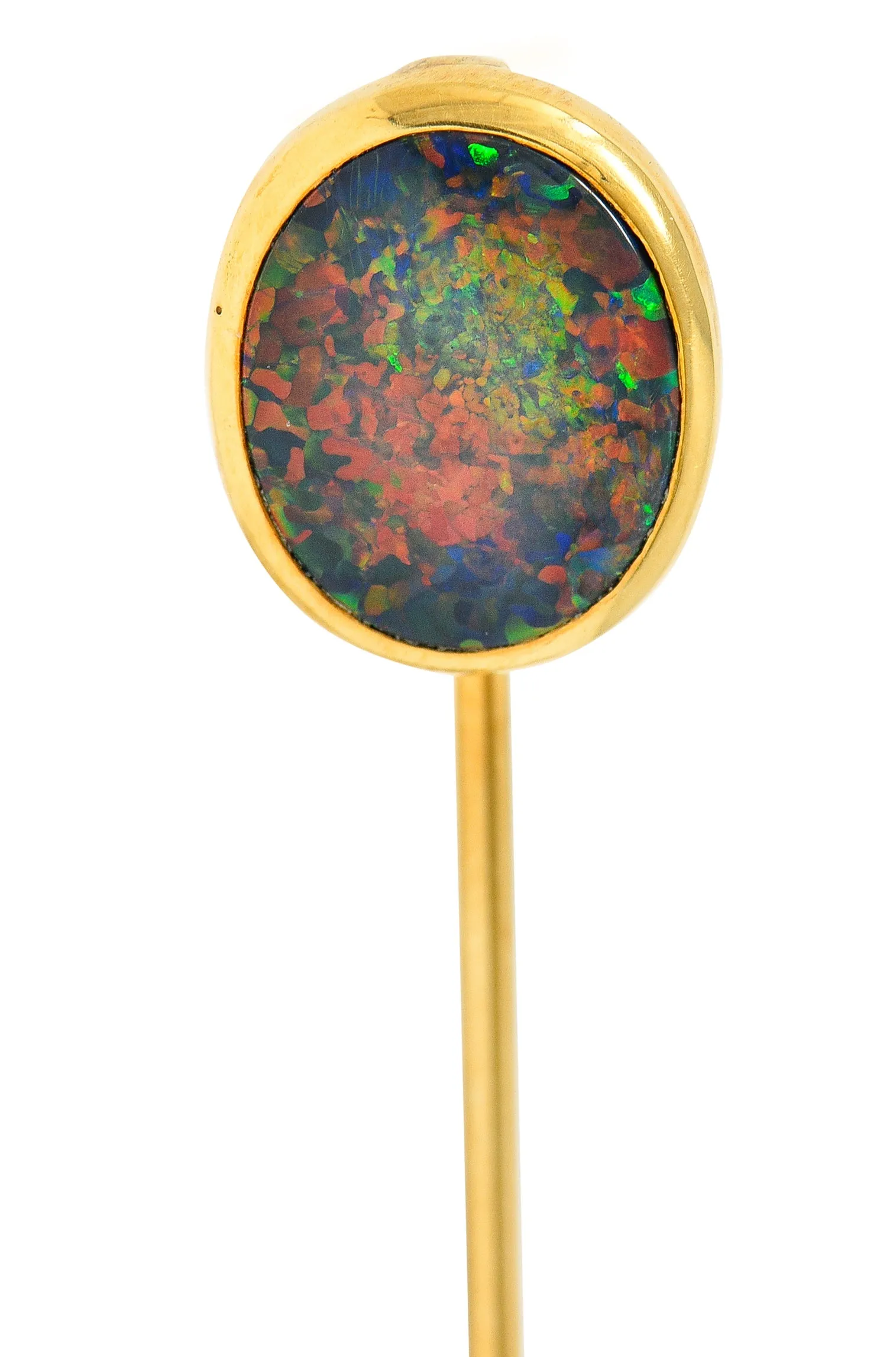 Victorian Black Opal Cabochon 18 Karat Gold Oval Stickpin GIA