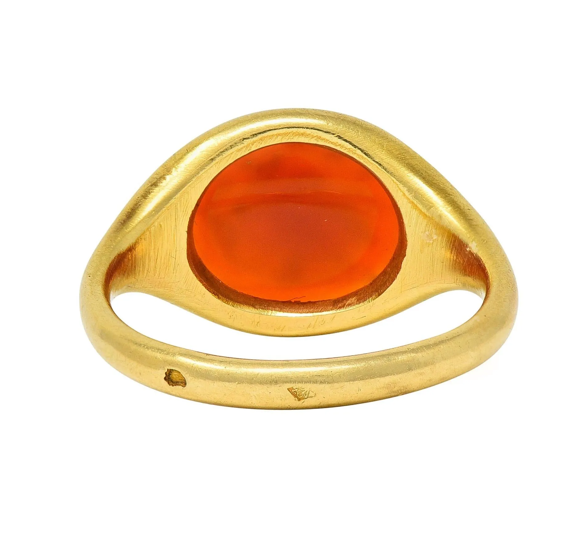 Victorian French Carved Carnelian 18 Karat Yellow Gold Leda & Swan Greek Intaglio Signet Ring