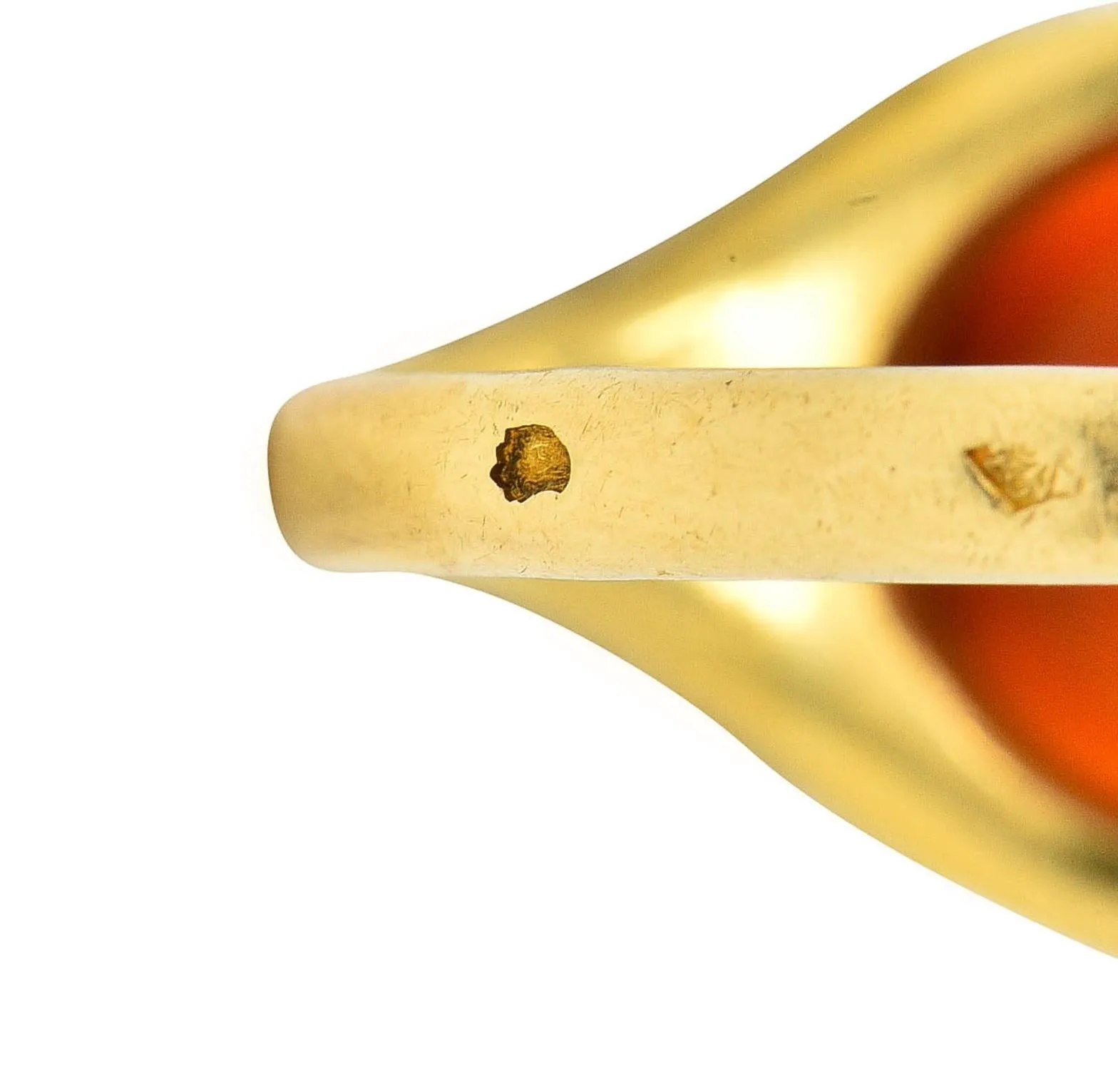 Victorian French Carved Carnelian 18 Karat Yellow Gold Leda & Swan Greek Intaglio Signet Ring