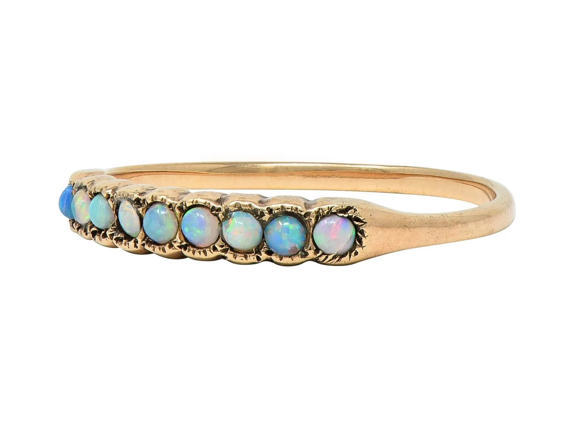 Victorian Opal 14 Karat Rose Gold Nine Stone Antique Stacking Band Ring